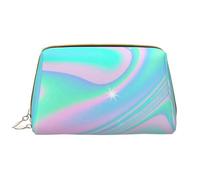 Bolsa de Maquillaje Grande, Bolsa de cosméticos de Cuero, Bolsa organizadora de artículos de tocador de Viaje, Bolsa de Maquillaje, Fondo Abstracto Holográfico En Neón Pastel