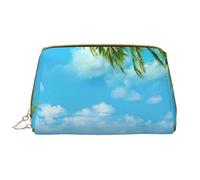 Bolsa de Maquillaje Grande, Bolsa de cosméticos de Cuero, Bolsa organizadora de artículos de tocador de Viaje, Bolsa de Maquillaje, Imprimir Océano Mar Playa Palmeras Hojas