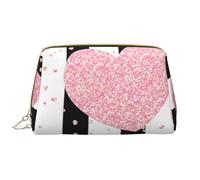 Bolsa de Maquillaje Grande, Bolsa de cosméticos de Cuero, Bolsa organizadora de artículos de tocador de Viaje, Bolsa de Maquillaje, Corazón Romántico Raya De Lentejuelas De Oro Rosa