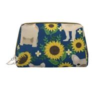 Bolsa de Maquillaje Grande, Bolsa de cosméticos de Cuero, Bolsa organizadora de artículos de tocador de Viaje, Bolsa de Maquillaje, Girasoles Bulldog Francés