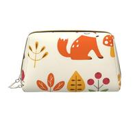 Bolsa de Maquillaje Grande, Bolsa de cosméticos de Cuero, Bolsa organizadora de artículos de tocador de Viaje, Bolsa de Maquillaje, Patrón De Otoño con Búho Zorro Ardilla Aves Animal Print