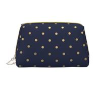 Bolsa de Maquillaje Grande, Bolsa de cosméticos de Cuero, Bolsa organizadora de artículos de tocador de Viaje, Bolsa de Maquillaje, Lunares Dorados Azul Marino Elegantes Modernos