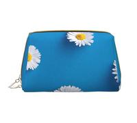 Bolsa de Maquillaje Grande, Bolsa de cosméticos de Cuero, Bolsa organizadora de artículos de tocador de Viaje, Bolsa de Maquillaje, Margarita Blanca Estampada.
