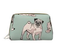 Bolsa de Maquillaje Grande, Bolsa de cosméticos de Cuero, Bolsa organizadora de artículos de tocador de Viaje, Bolsa de Maquillaje, Perros Pug Sentados