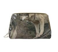 Bolsa de Maquillaje Grande, Bolsa de cosméticos de Cuero, Bolsa organizadora de artículos de tocador de Viaje, Bolsa de Maquillaje, Lobo Impreso