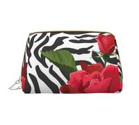 Bolsa de Maquillaje Grande, Bolsa de cosméticos de Cuero, Bolsa organizadora de artículos de tocador de Viaje, Bolsa de Maquillaje, Rojo Flor Animales Cebra