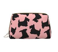 Bolsa de Maquillaje Grande, Bolsa de cosméticos de Cuero, Bolsa organizadora de artículos de tocador de Viaje, Bolsa de Maquillaje, Patrón Terrier Escocés Rosa Negro