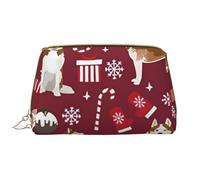 Bolsa de Maquillaje Grande, Bolsa de cosméticos de Cuero, Bolsa organizadora de artículos de tocador de Viaje, Bolsa de Maquillaje, Husky Bastones de Caramelo Medias Vacaciones Perro Ruby