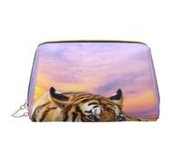 Bolsa de Maquillaje Grande, Bolsa de cosméticos de Cuero, Bolsa organizadora de artículos de tocador de Viaje, Bolsa de Maquillaje, Relajarse Tigre