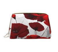 Bolsa de Maquillaje Grande, Bolsa de cosméticos de Cuero, Bolsa organizadora de artículos de tocador de Viaje, Bolsa de Maquillaje, Estampados de Flores de Amapola roja