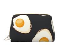 Bolsa de Maquillaje Grande, Bolsa de cosméticos de Cuero, Bolsa organizadora de artículos de tocador de Viaje, Bolsa de Maquillaje, Comida Huevos Fritos Oscuro