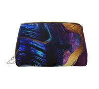 Bolsa de Maquillaje Grande, Bolsa de cosméticos de Cuero, Bolsa organizadora de artículos de tocador de Viaje, Bolsa de Maquillaje, Ágata Abstracta Púrpura, Azul, Oro