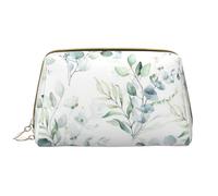 Bolsa de Maquillaje Grande, Bolsa de cosméticos de Cuero, Bolsa organizadora de artículos de tocador de Viaje, Bolsa de Maquillaje, Acuarela Hoja Floral Verde Eucalipto Hojas Redondas Suculentas
