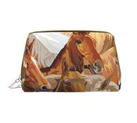 Bolsa de Maquillaje Grande, Bolsa de cosméticos de Cuero, Bolsa organizadora de artículos de tocador de Viaje, Bolsa de Maquillaje, Acuarela Animal Caballo Impreso
