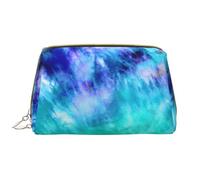 Bolsa de Maquillaje Grande, Bolsa de cosméticos de Cuero, Bolsa organizadora de artículos de tocador de Viaje, Bolsa de Maquillaje, Tinte Anudado Azul Turquesa Acuarela