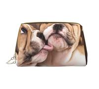 Bolsa de Maquillaje Grande, Bolsa de cosméticos de Cuero, Bolsa organizadora de artículos de tocador de Viaje, Bolsa de Maquillaje, Besar Cachorros de Bulldog inglés