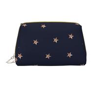 Bolsa de Maquillaje Grande, Bolsa de cosméticos de Cuero, Bolsa organizadora de artículos de tocador de Viaje, Bolsa de Maquillaje, Estrellas Brillantes Rosadas Azul Oscuro y Oro Rosa estrelladas