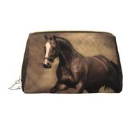 Bolsa de Maquillaje Grande, Bolsa de cosméticos de Cuero, Bolsa organizadora de artículos de tocador de Viaje, Bolsa de Maquillaje, Café Caballo Corriendo