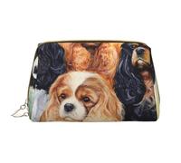 Bolsa de Maquillaje Grande, Bolsa de cosméticos de Cuero, Bolsa organizadora de artículos de tocador de Viaje, Bolsa de Maquillaje, Negro Dorado Cavalier King Charles Spaniel