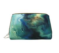 Bolsa de Maquillaje Grande, Bolsa de cosméticos de Cuero, Bolsa organizadora de artículos de tocador de Viaje, Bolsa de Maquillaje, Abstracto Marmoleado Océano Azul Marino Verde Azulado
