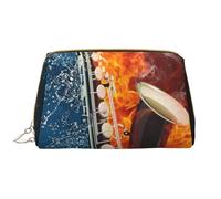 Bolsa de Maquillaje Grande, Bolsa de cosméticos de Cuero, Bolsa organizadora de artículos de tocador de Viaje, Bolsa de Maquillaje, Saxofón en Llamas y Hielo