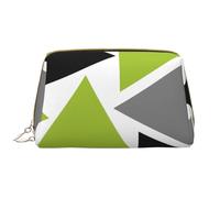 Bolsa de Maquillaje Grande, Bolsa de cosméticos de Cuero, Bolsa organizadora de artículos de tocador de Viaje, Bolsa de Maquillaje, Triángulos Aleatorios Verde Lima Gris Negro sobre Blanco