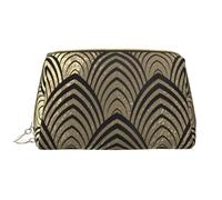 Bolsa de Maquillaje Grande, Bolsa de cosméticos de Cuero, Bolsa organizadora de artículos de tocador de Viaje, Bolsa de Maquillaje, Art Déco Champaigne Negro Escamas de Oro Conchas Marinas