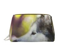 Bolsa de Maquillaje Grande, Bolsa de cosméticos de Cuero, Bolsa organizadora de artículos de tocador de Viaje, Bolsa de Maquillaje, Alaskan Malamute Bokeh Mascotas Perros Lindo