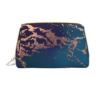 Bolsa de Maquillaje Grande, Bolsa de cosméticos de Cuero, Bolsa organizadora de artículos de tocador de Viaje, Bolsa de Maquillaje, Marble Luxe Decor Morado Oscuro y Verde Azulado con Dorado