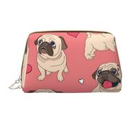 Bolsa de Maquillaje Grande, Bolsa de cosméticos de Cuero, Bolsa organizadora de artículos de tocador de Viaje, Bolsa de Maquillaje, Perro Pug Corazón de San Valentín