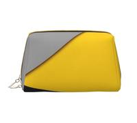 Bolsa de Maquillaje Grande, Bolsa de cosméticos de Cuero, Bolsa organizadora de artículos de tocador de Viaje, Bolsa de Maquillaje, Moderno Gris Amarillo Y Negro Geométrico