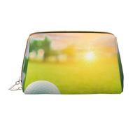 Bolsa de Maquillaje Grande, Bolsa de cosméticos de Cuero, Bolsa organizadora de artículos de tocador de Viaje, Bolsa de Maquillaje, Atardecer de Pelota de Golf Verde Impreso