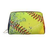Bolsa de Maquillaje Grande, Bolsa de cosméticos de Cuero, Bolsa organizadora de artículos de tocador de Viaje, Bolsa de Maquillaje, Softbol Amarillo
