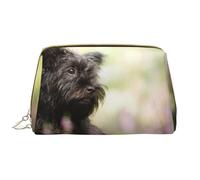 Bolsa de Maquillaje Grande, Bolsa de cosméticos de Cuero, Bolsa organizadora de artículos de tocador de Viaje, Bolsa de Maquillaje, Affenpinscher Césped Perros Negros Monkey Terrier