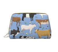 Bolsa de Maquillaje Grande, Bolsa de cosméticos de Cuero, Bolsa organizadora de artículos de tocador de Viaje, Bolsa de Maquillaje, Conjunto de toros y Vacas Animales de Granja Ganado mamífero