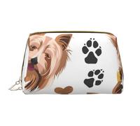 Bolsa de Maquillaje Grande, Bolsa de cosméticos de Cuero, Bolsa organizadora de artículos de tocador de Viaje, Bolsa de Maquillaje, Perro Sonriente Yorkshire Terrier