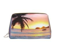 Bolsa de Maquillaje Grande, Bolsa de cosméticos de Cuero, Bolsa organizadora de artículos de tocador de Viaje, Bolsa de Maquillaje, Amanecer Tropical Palmera Isla