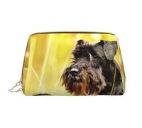 Bolsa de Maquillaje Grande, Bolsa de cosméticos de Cuero, Bolsa organizadora de artículos de tocador de Viaje, Bolsa de Maquillaje, Schnauzer Miniatura Mascotas Perros Negros
