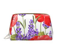 Bolsa de Maquillaje Grande, Bolsa de cosméticos de Cuero, Bolsa organizadora de artículos de tocador de Viaje, Bolsa de Maquillaje, Manojo de Lavanda y Amapola