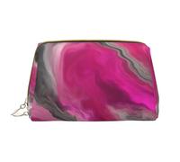 Bolsa de Maquillaje Grande, Bolsa de cosméticos de Cuero, Bolsa organizadora de artículos de tocador de Viaje, Bolsa de Maquillaje, Magenta Negro Gris Joya Tono Fluido Arte Remolino