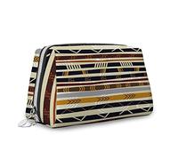 Bolsa de maquillaje grande de cuero con cremallera, patrón geométrico de tonos tierra, organizador de cosméticos de viaje para mujeres, multicolor, S, Multicolor_9, Talla única, Estuche de belleza