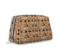Bolsa de maquillaje grande de cuero con cremallera y estampado egipcio, personajes de dibujos animados, historia de la arqueología, organizador de cosméticos de viaje para mujeres, marrón multicolor,