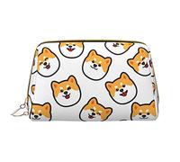Bolsa de Maquillaje Grande, Organizador de cosméticos de Viaje de Cuero, portátil, Impermeable, con Cremallera, para Mujeres y Adolescentes, con Cara de Perro Shiba Inu.