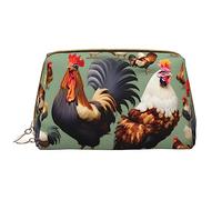 Bolsa de maquillaje grande portátil de piel de gallo y pollo, de PVC, cierre de cremallera, bolsa de viaje, bolsa de almacenamiento de viaje, color blanco, talla única, White, Talla única