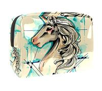 Bolsa de maquillaje impermeable con bonitos unicornios con calcomanías de elementos mágicos, bolsa de maquillaje, organizador de viaje con cremallera, bolsa de aseo pequeña para cosméticos, bolsa de