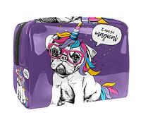 Bolsa de maquillaje impermeable con bonitos unicornios con calcomanías de elementos mágicos, bolsa de maquillaje, organizador de viaje con cremallera, bolsa de aseo pequeña para cosméticos, bolsa de