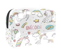 Bolsa de maquillaje impermeable con bonitos unicornios con calcomanías de elementos mágicos, bolsa de maquillaje, organizador de viaje con cremallera, bolsa de aseo pequeña para cosméticos, bolsa de