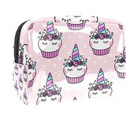 Bolsa de maquillaje impermeable con bonitos unicornios con calcomanías de elementos mágicos, bolsa de maquillaje, organizador de viaje con cremallera, bolsa de aseo pequeña para cosméticos, bolsa de