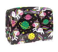 Bolsa de maquillaje impermeable con bonitos unicornios con calcomanías de elementos mágicos, bolsa de maquillaje, organizador de viaje con cremallera, bolsa de aseo pequeña para cosméticos, bolsa de