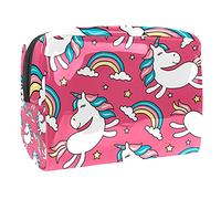 Bolsa de maquillaje impermeable con bonitos unicornios con calcomanías de elementos mágicos, bolsa de maquillaje, organizador de viaje con cremallera, bolsa de aseo pequeña para cosméticos, bolsa de